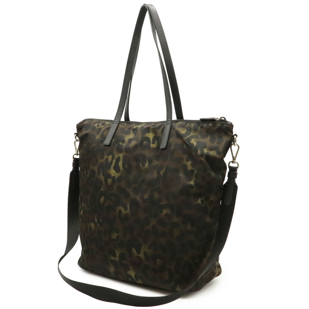 Prada Leopard Shoulder Bag Nylon Leather Green - Picture 2 of 8